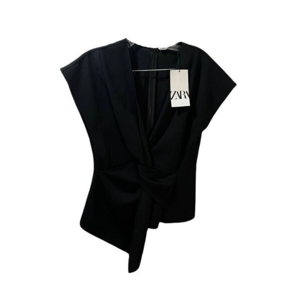 ZARA Women's V Neck Cap Sleeve Twist Front Blouse Small - Picture 2 of 7